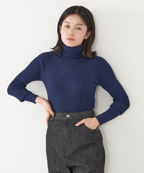collex（コレックス）の「タートルリブプルオーバー（ニット/セーター・レディース・ネイビー/ホワイト/グレー/ブラック・フリー）」の4枚目の写真