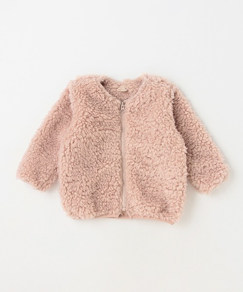 petit main（プティマイン）の「ボアジップジャケット（Tシャツ/カットソー・キッズ・モカ/アイボリー/ライトピンク・80ｃｍ/90cm/110cm/100cm/120cm/130cm）」の3枚目の写真