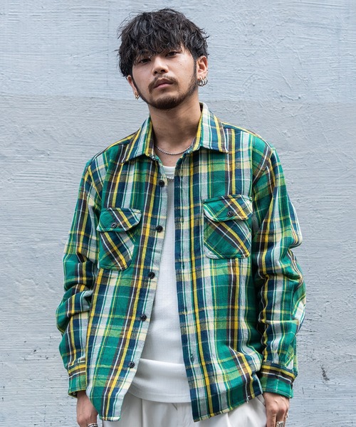 SILVER BULLET（シルバーバレット）の「『ALCARZA/アルカーザ』ヘヴィネルチェックシャツ（シャツ/ブラウス・メンズ・ブルー/ダークグリーン/ブラウン/グリーン/イエロー/レンガ/マスタード/レッド/オレンジ/オレンジ系1/レッド系1/グレー/ホワイト/ライトベージュ/サックスブルー/ピンク/サンドベージュ/ブラウン系その他/イエロー系その他/ブラック系その他/オレンジ系その他/ホワイト系その他/ベージュ系その他/ベージュ系その他2/レッド系その他/パープル/ネイビー/スカイブルー/アッシュグレー/ボルドー/ミント/アイボリー/ブラウン系2/イエロー系1/ブラック系2/ブラック系1/ブラウン系1/グレー系1/ベージュ/サックスブルー系1/ブルー系1/オレンジ系2/ブルー系2/ブラウン系3/グリーン系1/レッド系2・M/XL/L）」の21枚目の写真