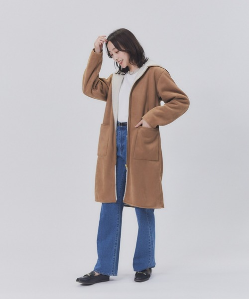 HONEYSUCKLE ROSE（ハニーサックルローズ）の「HONEYSUCKLE ROSE(ハニーサックルローズ)【レディース】フェイクムートンフードコート（その他アウター・レディース・グレー/ブラウン・L/M）」の3枚目の写真