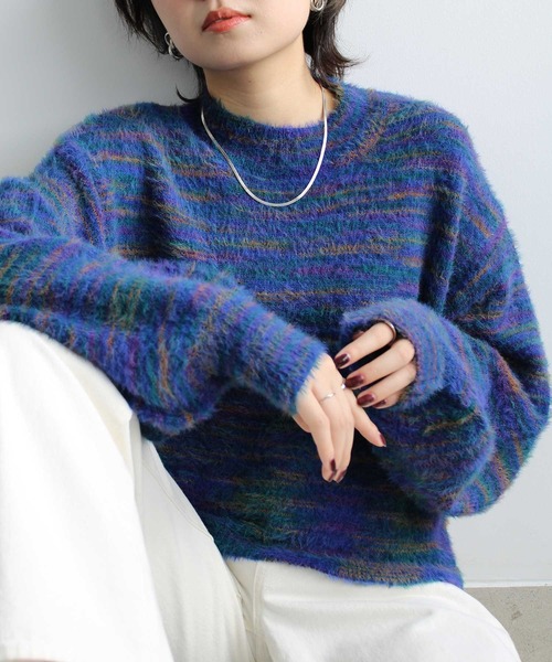 GeeRA（ジーラ）の「ミックスシャギーショートニット（ニット/セーター・レディース・ピンク/ミント/ブルー・MEDIUM）」の2枚目の写真