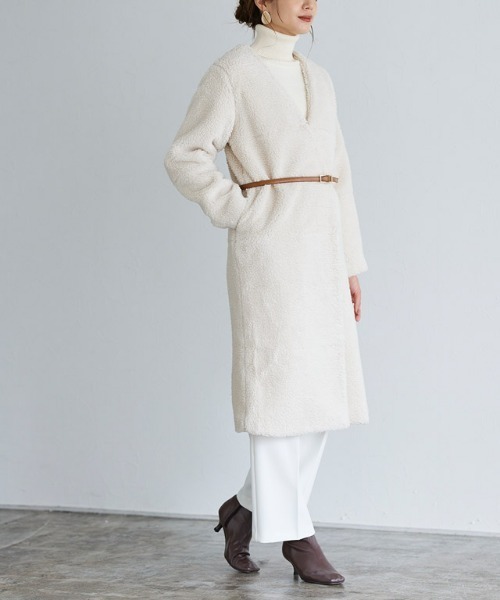 Pierrot（ピエロ）の「ノーカラーボアコート（ノーカラーコート・レディース・ブラウン/ブラック/アイボリー・M/L）」の6枚目の写真