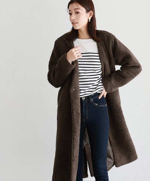 Pierrot（ピエロ）の「ノーカラーボアコート（ノーカラーコート・レディース・ブラウン/ブラック/アイボリー・M/L）」の10枚目の写真