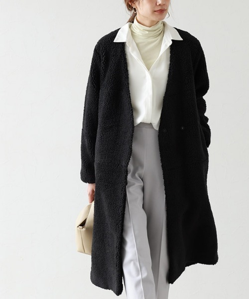 Pierrot（ピエロ）の「ノーカラーボアコート（ノーカラーコート・レディース・ブラウン/ブラック/アイボリー・M/L）」の13枚目の写真