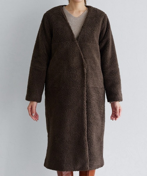 Pierrot（ピエロ）の「ノーカラーボアコート（ノーカラーコート・レディース・ブラウン/ブラック/アイボリー・M/L）」の21枚目の写真