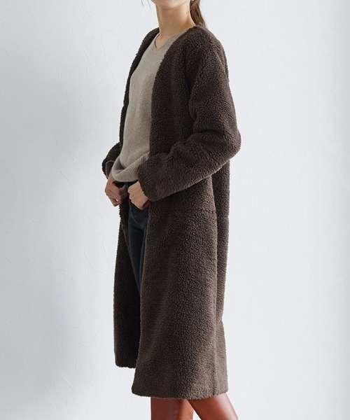 Pierrot（ピエロ）の「ノーカラーボアコート（ノーカラーコート・レディース・ブラウン/ブラック/アイボリー・M/L）」の22枚目の写真