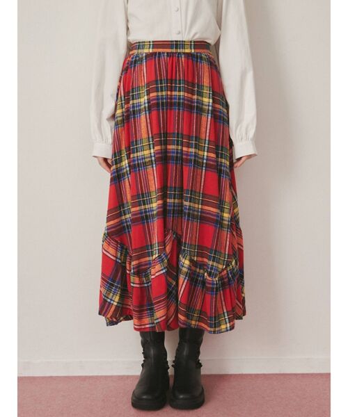 merry jenny(メリージェニー)の「チェックフリルフレアスカート(スカート・レディース・レッド/グリーン・FREE)」の1枚目の写真