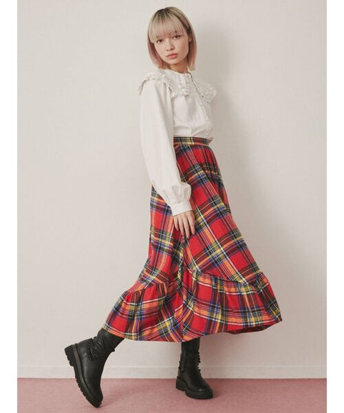merry jenny(メリージェニー)の「チェックフリルフレアスカート(スカート・レディース・レッド/グリーン・FREE)」の4枚目の写真