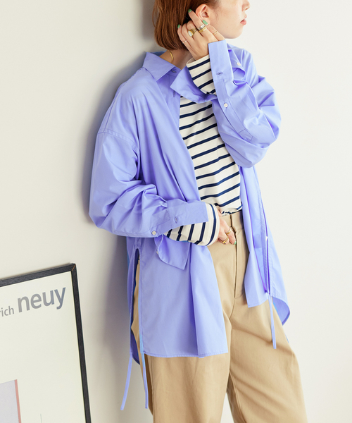 B.C STOCK(ベーセーストック)の「サイドオープンシャツ*(シャツ/ブラウス・レディース・ホワイト/グリーン/ブルー系その他/イエロー・FREE)」の3枚目の写真