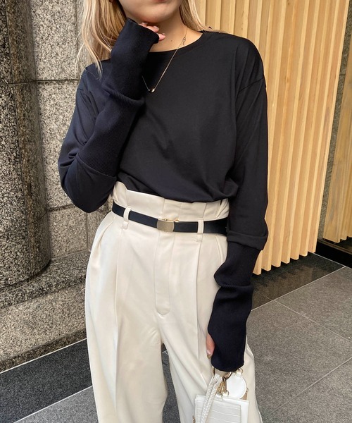 CAPRICIEUX LE'MAGE（カプリシューレマージュ）の「アームウォーマー風ロンT（Tシャツ/カットソー・レディース・ブラック/ホワイト/ベージュ・FREE）」の12枚目の写真