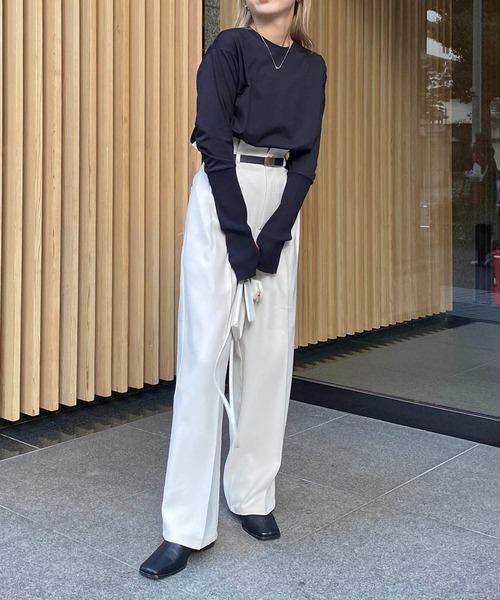 CAPRICIEUX LE'MAGE（カプリシューレマージュ）の「アームウォーマー風ロンT（Tシャツ/カットソー・レディース・ブラック/ホワイト/ベージュ・FREE）」の13枚目の写真