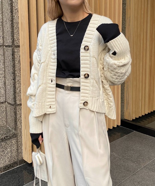 CAPRICIEUX LE'MAGE（カプリシューレマージュ）の「アームウォーマー風ロンT（Tシャツ/カットソー・レディース・ブラック/ホワイト/ベージュ・FREE）」の19枚目の写真