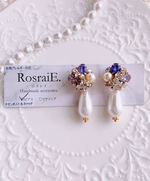 tone(トーン)の「【RosraiE】キラキラ ビジュー ドロップパール エレガント ピアス(MA)(ピアス(両耳用)・レディース・ゴールド・FREE)」の2枚目の写真