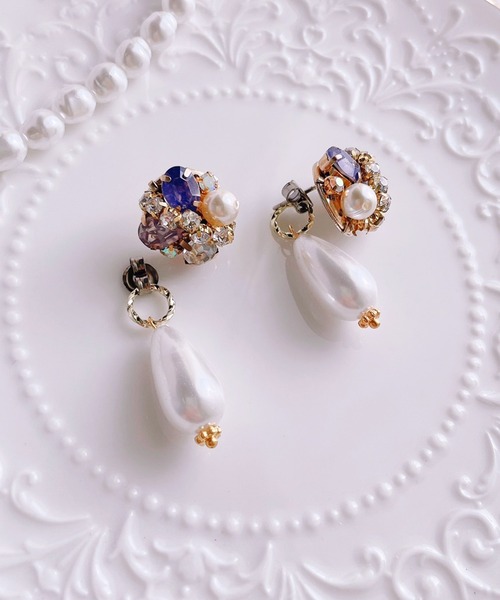 tone(トーン)の「【RosraiE】キラキラ ビジュー ドロップパール エレガント ピアス(MA)(ピアス(両耳用)・レディース・ゴールド・FREE)」の5枚目の写真