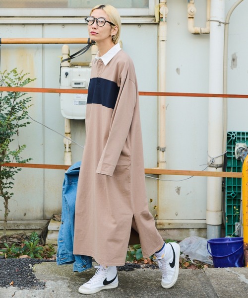 Auntie Rosa Holiday(アンティローザホリデー)の「オーバーサイズラガーシャツワンピース(ワンピース・レディース・チャコールグレー/ベージュ/ネイビー・FREE)」の8枚目の写真
