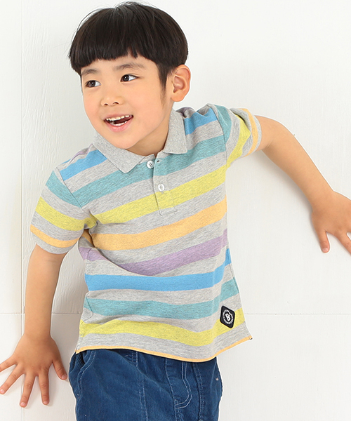 B:MING by BEAMS（ビーミングバイビームス）の「ビーミング by ビームス / マルチボーダー カノコポロ（ポロシャツ・キッズ・ホワイト/グレー・100/110/120/130/80/90）」の2枚目の写真