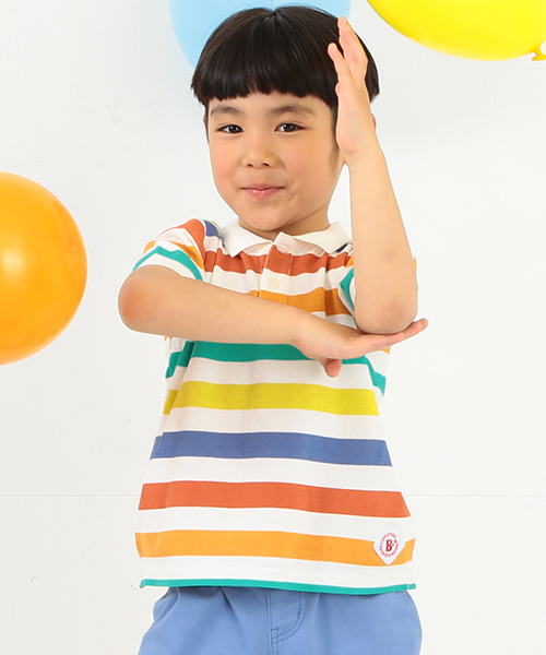 B:MING by BEAMS（ビーミングバイビームス）の「ビーミング by ビームス / マルチボーダー カノコポロ（ポロシャツ・キッズ・ホワイト/グレー・100/110/120/130/80/90）」の3枚目の写真