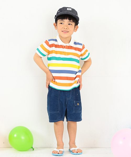 B:MING by BEAMS（ビーミングバイビームス）の「ビーミング by ビームス / マルチボーダー カノコポロ（ポロシャツ・キッズ・ホワイト/グレー・100/110/120/130/80/90）」の4枚目の写真