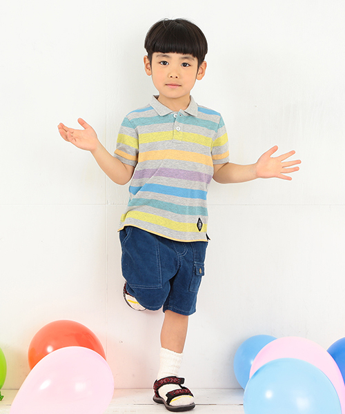 B:MING by BEAMS（ビーミングバイビームス）の「ビーミング by ビームス / マルチボーダー カノコポロ（ポロシャツ・キッズ・ホワイト/グレー・100/110/120/130/80/90）」の6枚目の写真