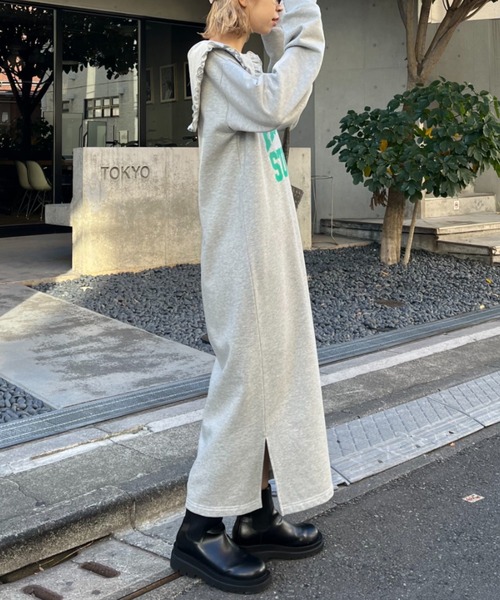 CIAOPANIC(チャオパニック)の「ビッグカラーロゴスウェットワンピース(ワンピース・レディース・グレー/グリーン/ベージュ・FREE)」の9枚目の写真