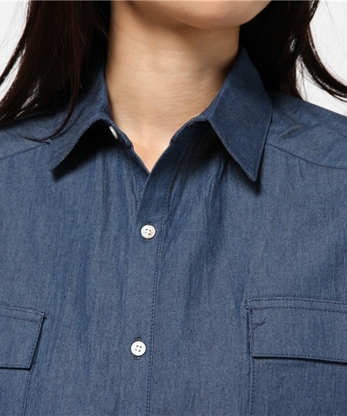 mystic（ミスティック）の「ショート丈デニムシャツ（シャツ/ブラウス・レディース・ブルー/ネイビー/オフホワイト・ﾌﾘ-）」の7枚目の写真