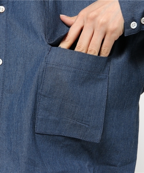 mystic（ミスティック）の「ショート丈デニムシャツ（シャツ/ブラウス・レディース・ブルー/ネイビー/オフホワイト・ﾌﾘ-）」の9枚目の写真