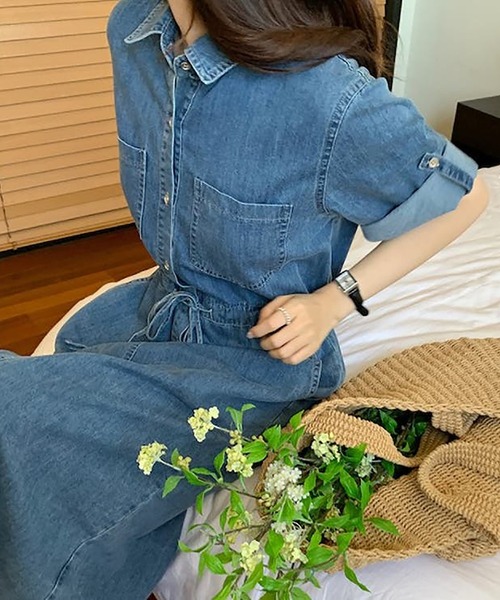 Girly Doll（ガーリードール）の「デニムシャツワンピース（ワンピース・レディース・ライトブルー/ダークブルー・F）」の6枚目の写真
