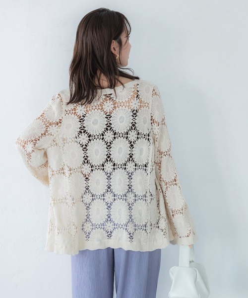 セール】かぎ編みVネックカーディガン（カーディガン/ボレロ）｜coca