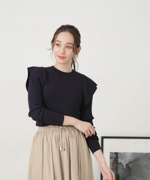 NANO universe（ナノユニバース）の「LB.04/ショルダー切り替えデザインニットトップス（ニット/セーター・レディース・パープル/ライトベージュ/ダークネイビー・FREE）」の3枚目の写真