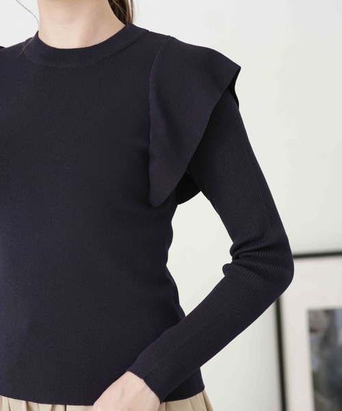 NANO universe（ナノユニバース）の「LB.04/ショルダー切り替えデザインニットトップス（ニット/セーター・レディース・パープル/ライトベージュ/ダークネイビー・FREE）」の18枚目の写真