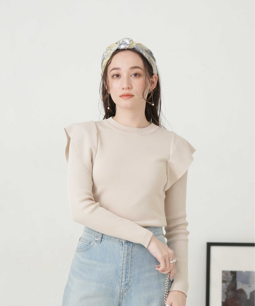 NANO universe（ナノユニバース）の「LB.04/ショルダー切り替えデザインニットトップス（ニット/セーター・レディース・パープル/ライトベージュ/ダークネイビー・FREE）」の19枚目の写真