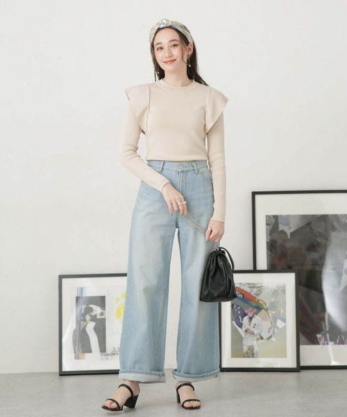 NANO universe（ナノユニバース）の「LB.04/ショルダー切り替えデザインニットトップス（ニット/セーター・レディース・パープル/ライトベージュ/ダークネイビー・FREE）」の7枚目の写真