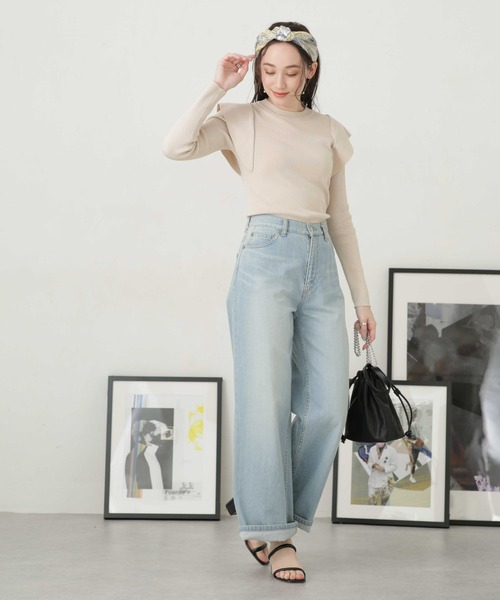 NANO universe（ナノユニバース）の「LB.04/ショルダー切り替えデザインニットトップス（ニット/セーター・レディース・パープル/ライトベージュ/ダークネイビー・FREE）」の4枚目の写真