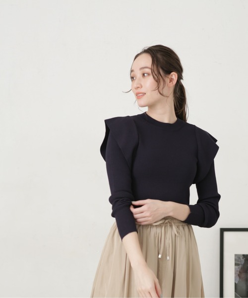 NANO universe（ナノユニバース）の「LB.04/ショルダー切り替えデザインニットトップス（ニット/セーター・レディース・パープル/ライトベージュ/ダークネイビー・FREE）」の21枚目の写真