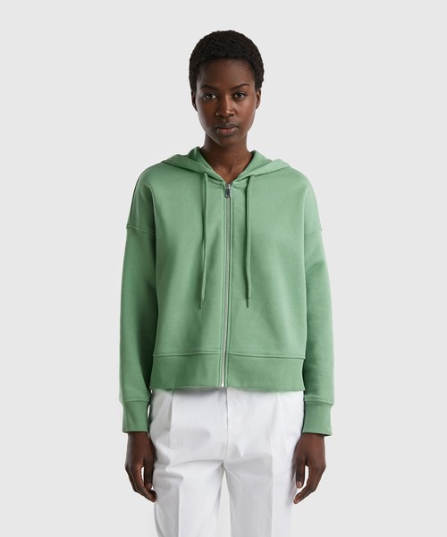 BENETTON (UNITED COLORS OF BENETTON)（ベネトンユナイテッドカラーズオブベネトン）の「フードジップアップスウェットパーカー（パーカー・レディース・ホワイト/グリーン・MEDIUM/SMALL/X-SMALL/LARGE）」の7枚目の写真