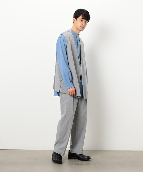 COMME CA ISM(コムサイズム)の「【セットアップ対応】ウォッシャブル リサイクル かすりチェック トロ パンツ(スラックス・メンズ・ネイビー/ライトグレー/グレー・M/S/L)」の5枚目の写真