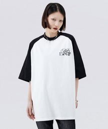 オーバーサイズ ロゴプリント ラグランクルーネック半袖Tシャツ
