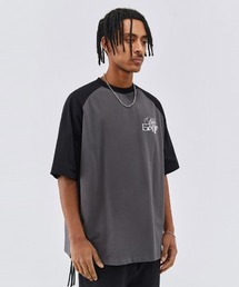 オーバーサイズ ロゴプリント ラグランクルーネック半袖Tシャツ