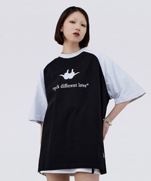 オーバーサイズ ロゴプリント ラグランクルーネック半袖Tシャツ