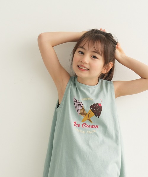 セール】キッズ プリント付き変形ヘムチュニックタンクトップ