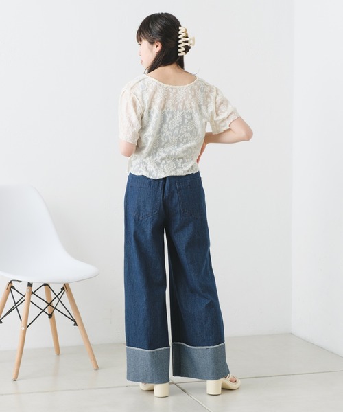 Kastane（カスタネ）の「パイルジャガード半袖Tee（Tシャツ/カットソー・レディース・サックスブルー/ブラック/アイボリー・FREE）」の11枚目の写真