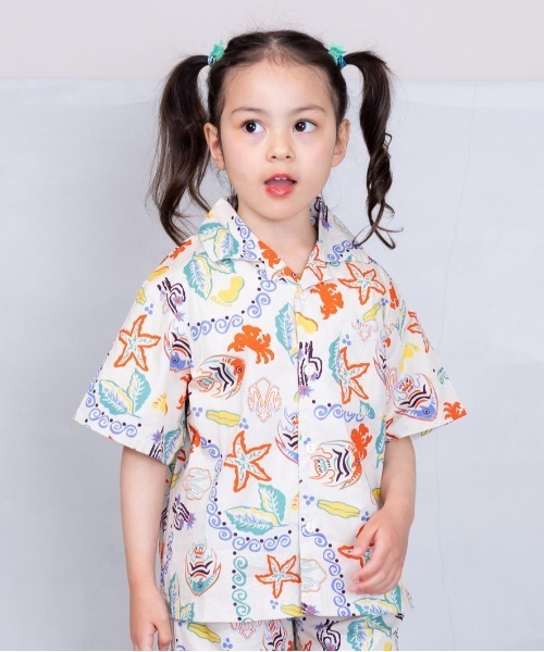 BIG FIELD(ビッグフィールド)の「総柄オープンカラーシャツ(90~150cm)(シャツ/ブラウス・キッズ・グリーン/オリーブ/オフホワイト・90/100/110/120/130/140/150)」の6枚目の写真