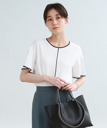 INDIVI | 【夏の通勤におすすめ/洗える】バイカラーデザイン 半袖ブラウス(シャツ/ブラウス)