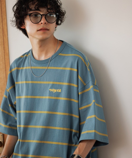 SIGNAL SPORTS（シグナルスポーツ）の「【SIGNAL SPORTS】ワンポイントグラフィック刺繍/ボーダーTシャツ（Tシャツ/カットソー・メンズ・ブルー/ブラック/ホワイト/パープル・MEDIUM/LARGE）」の4枚目の写真