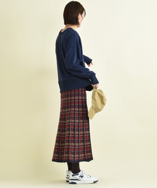 INTERPLANET（インタープラネット）の「パネルチェックニットプリーツスカート（スカート・レディース・ブラック/レッド・FREE）」の5枚目の写真