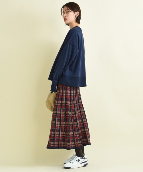 INTERPLANET（インタープラネット）の「パネルチェックニットプリーツスカート（スカート・レディース・ブラック/レッド・FREE）」の7枚目の写真