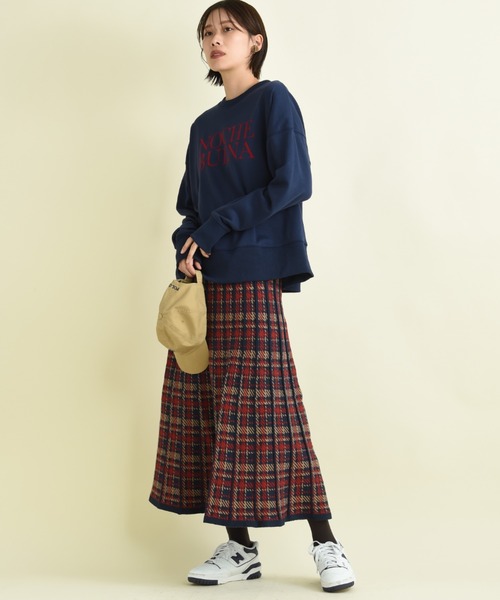 INTERPLANET（インタープラネット）の「パネルチェックニットプリーツスカート（スカート・レディース・ブラック/レッド・FREE）」の8枚目の写真