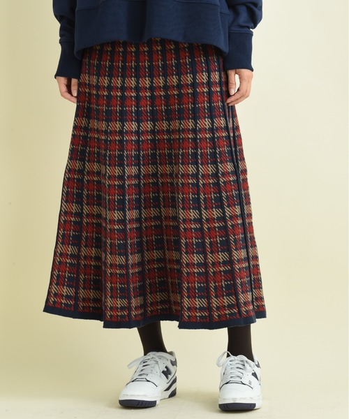 INTERPLANET（インタープラネット）の「パネルチェックニットプリーツスカート（スカート・レディース・ブラック/レッド・FREE）」の13枚目の写真