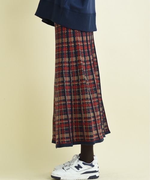 INTERPLANET（インタープラネット）の「パネルチェックニットプリーツスカート（スカート・レディース・ブラック/レッド・FREE）」の12枚目の写真