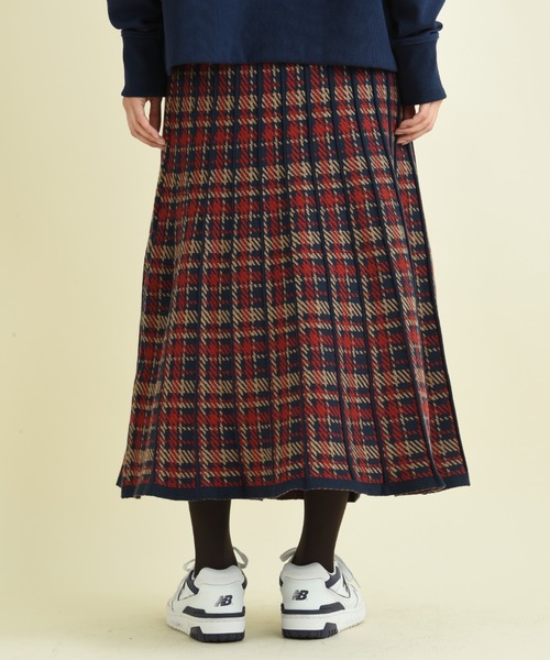 INTERPLANET（インタープラネット）の「パネルチェックニットプリーツスカート（スカート・レディース・ブラック/レッド・FREE）」の11枚目の写真